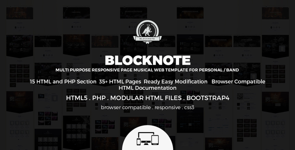 Blocknote – Responsive Website for Band/Musician