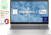 HP 15.6″ FHD Business & Student Laptop Computer, 16GB RAM 512GB SSD, 8-Cores Intel Core i3, Windows 11 Pro Laptop with Microsoft Office Lifetime Suite, Fingerprint Reader, PLUSERA Earphones, Silver