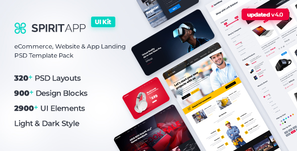 SpiritApp – eCommerce, Website & App Landing Page PSD Template Pack