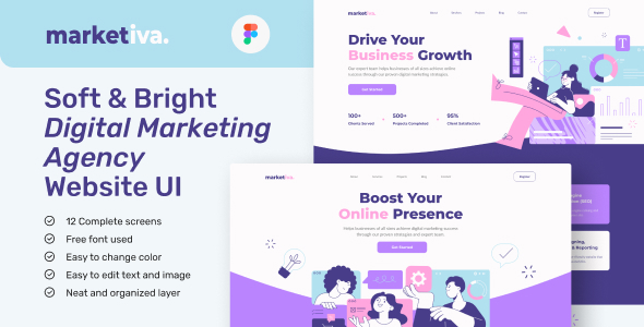 Marketiva – Digital Marketing Agency Website UI Figma