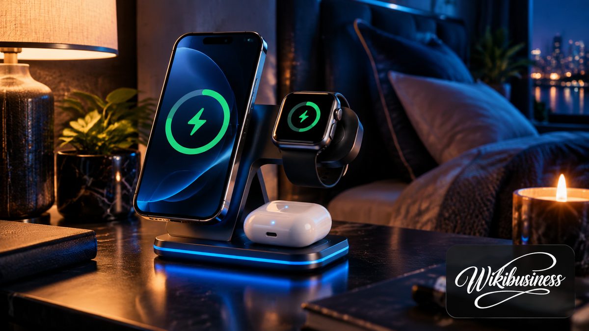 3-in-1 MagSafe charging stand with iPhone, AirPods case and smartwatch charging